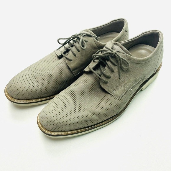 Ecco Mens Biarritz Perforated Suede Lace Up Derby Shoes Size 8 Brownish Gray - Picture 1 of 6